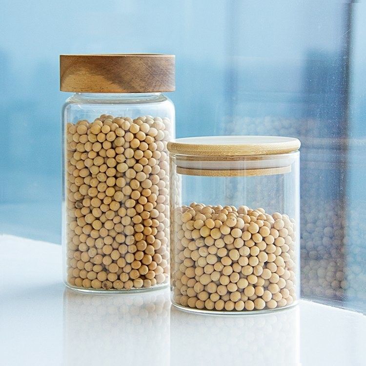 Экологически чистые пищевые продукты с высоким содержанием боросиликата герметичные кухонные стеклянные банки для хранения с деревянными крышками из бамбука