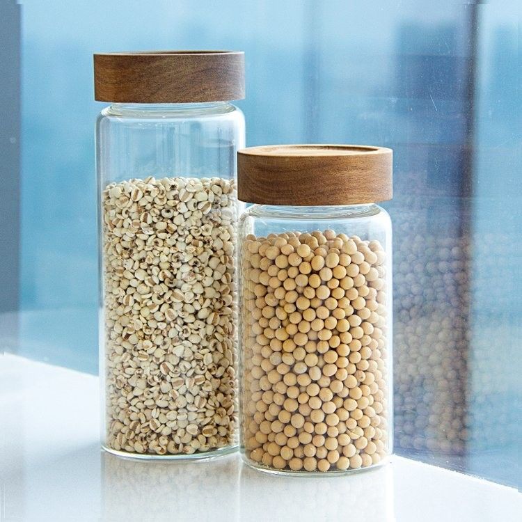 Экологически чистые пищевые продукты с высоким содержанием боросиликата герметичные кухонные стеклянные банки для хранения с деревянными крышками из бамбука