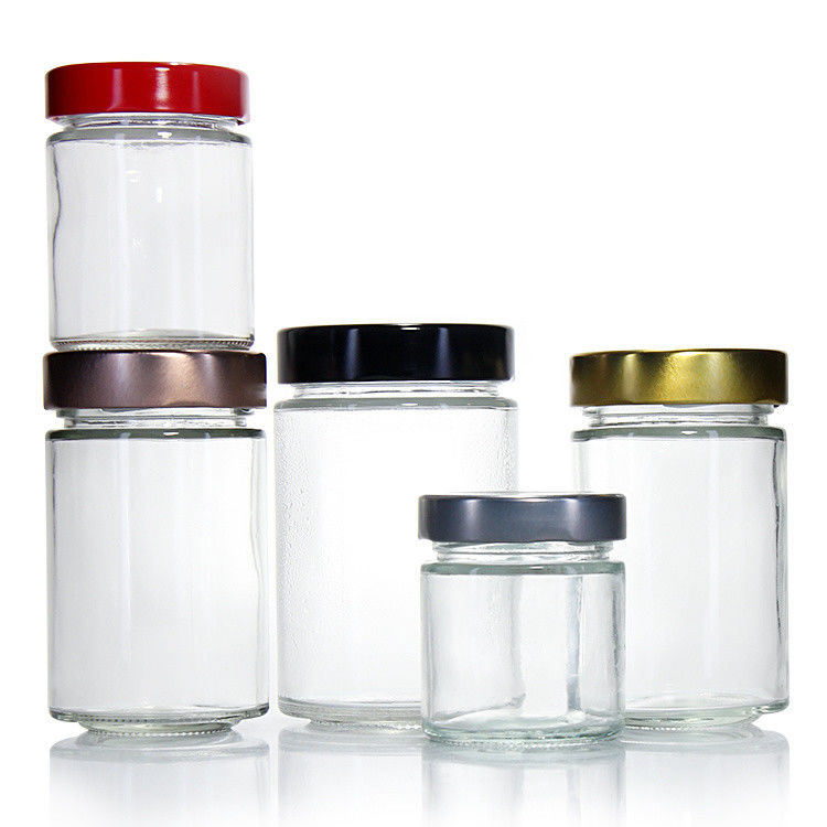 Прозрачный круглый 4oz 8oz 16oz 12oz 20oz стеклянный бантик стеклянный контейнер с глубокой металлической крышкой