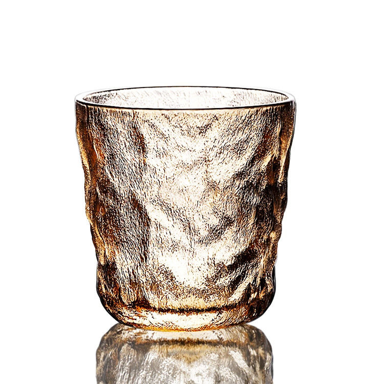 Бесплатный образец Ледниковый укладка Вино стекло Tumbler Frosted Розовый цвет Виски стеклянный стакан